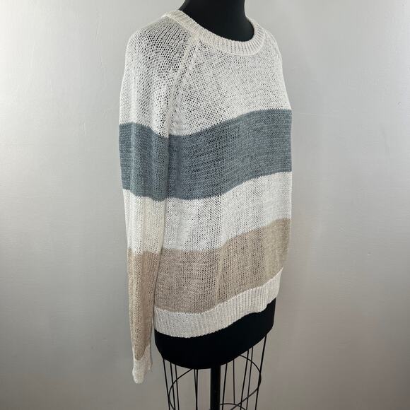 360 SWEATER Striped Long Sleeve Linen Cotton Blend Pullover Knit Sweater Size L - Picture 3 of 7